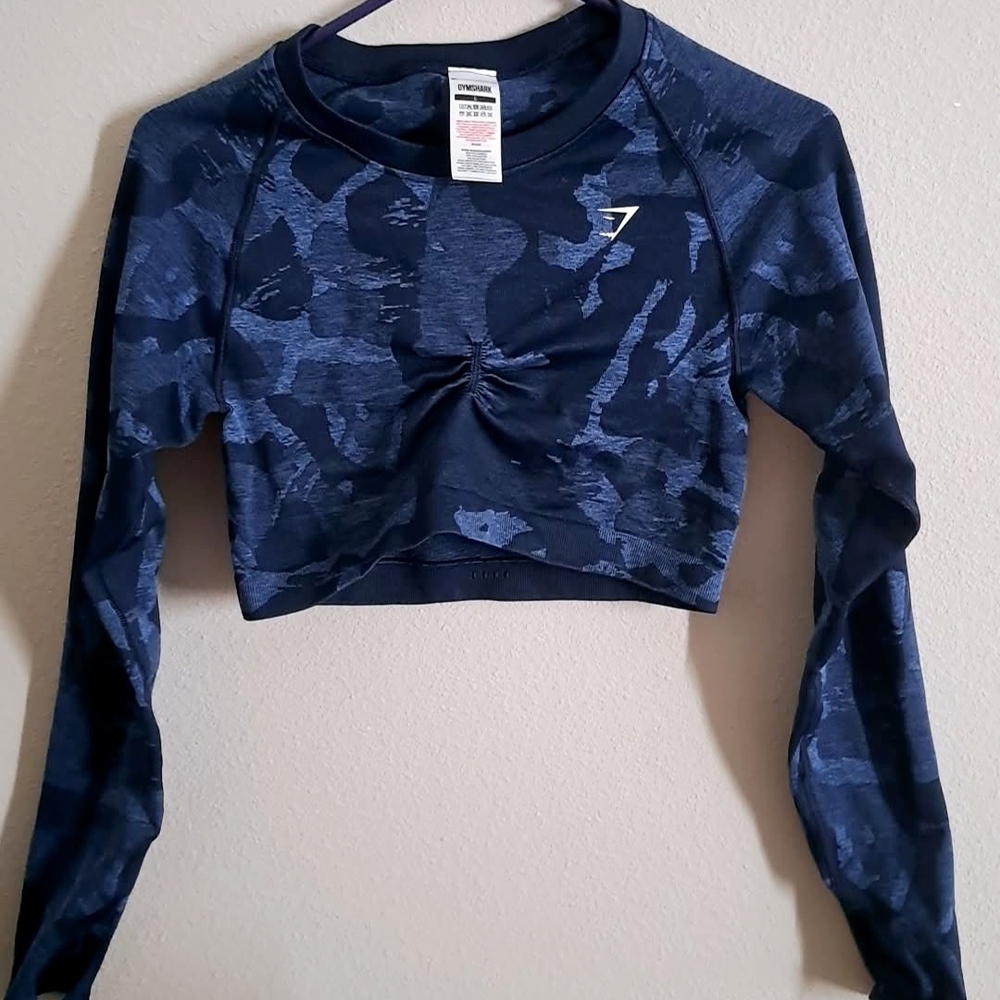 Gymshark Navy Blue Camo Long-Sleeve Crop Top